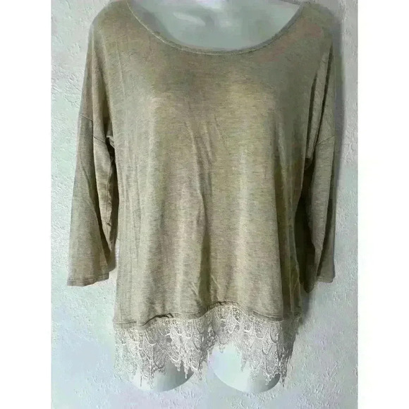 Takara Lace Trim Blouse Long Sleeve Beige Size Medium - Picture 2 of 9